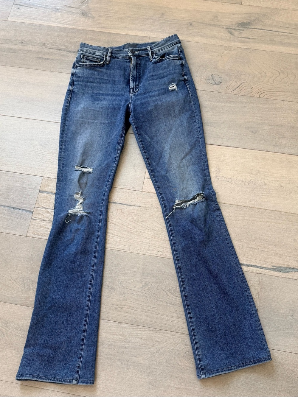 MOTHER Dark Blue Distressed Flare Jeans